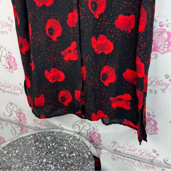 Contemporaine par Simon’s dress poppy poppies Stylish Red and Black Women's Top - Picture 3 of 12